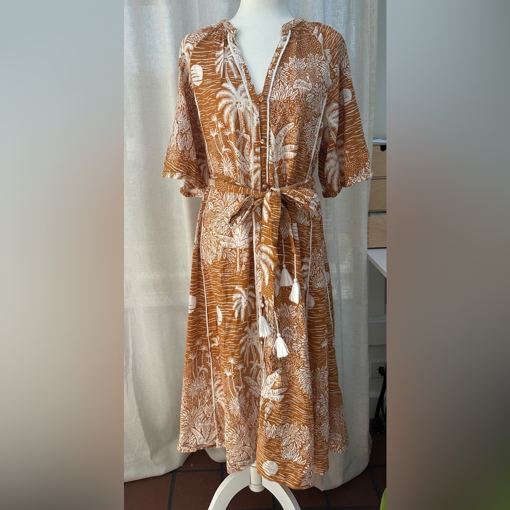 Desmond & Dempsey x H&M Linen Blend Belted Kaftan Midi Dress Size Medium